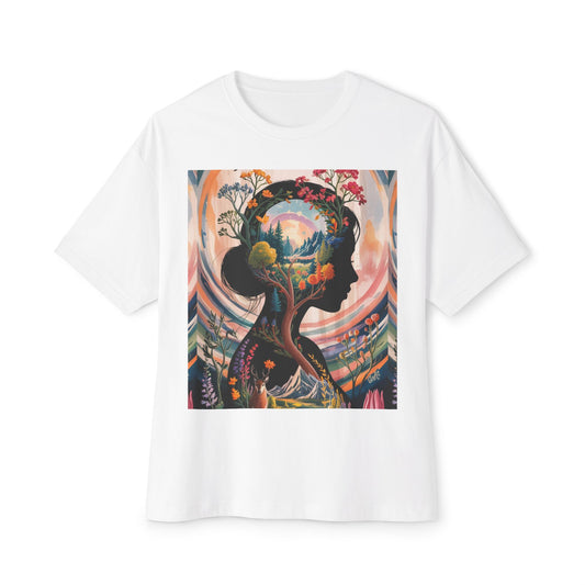 Nature-Inspired Unisex Oversized Boxy Tee - Artistic Floral Design